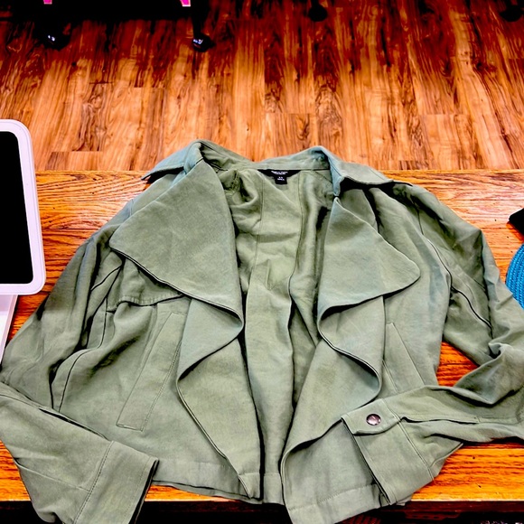 SIMPLY VERA | Vera Wang olive/army green open front twill drape jacket - Picture 3 of 6